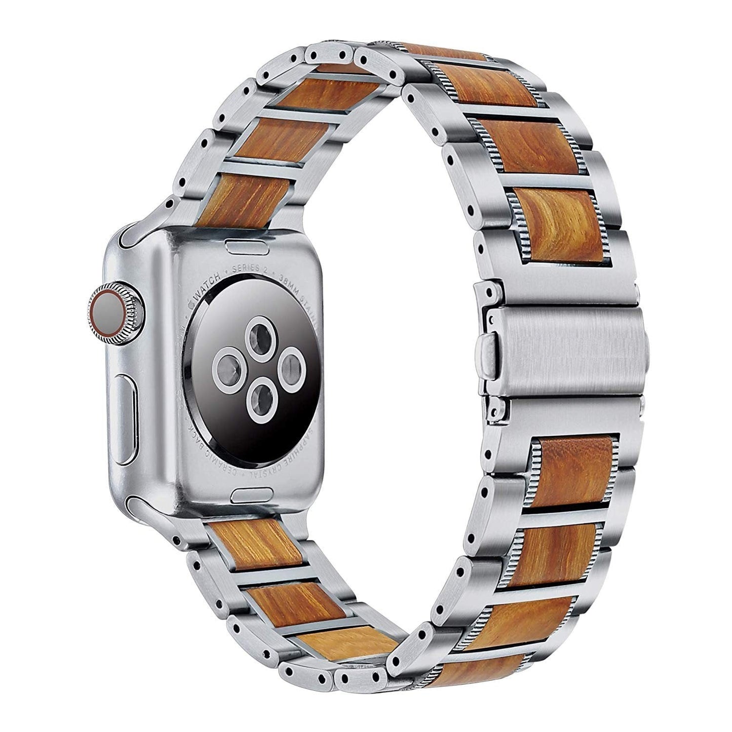 Luxury strap for Apple Watch in natural wood and stainless steel